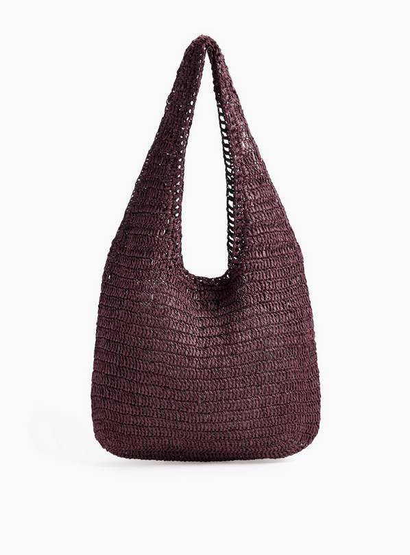 Plum Slouchy Straw Shoulder Bag One Size